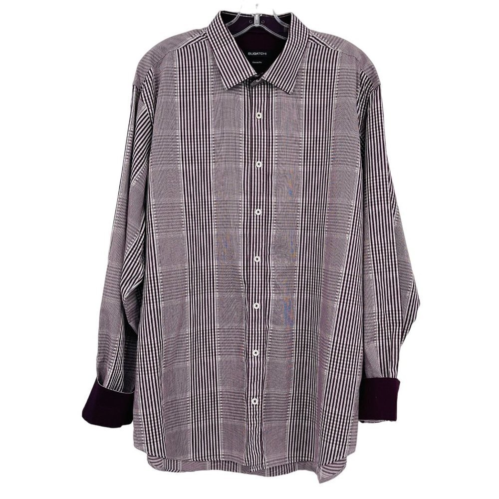 Bugatchi Men's Classic Fit Plaid Dress Shirt Size XL Button Up Contrast Cuff